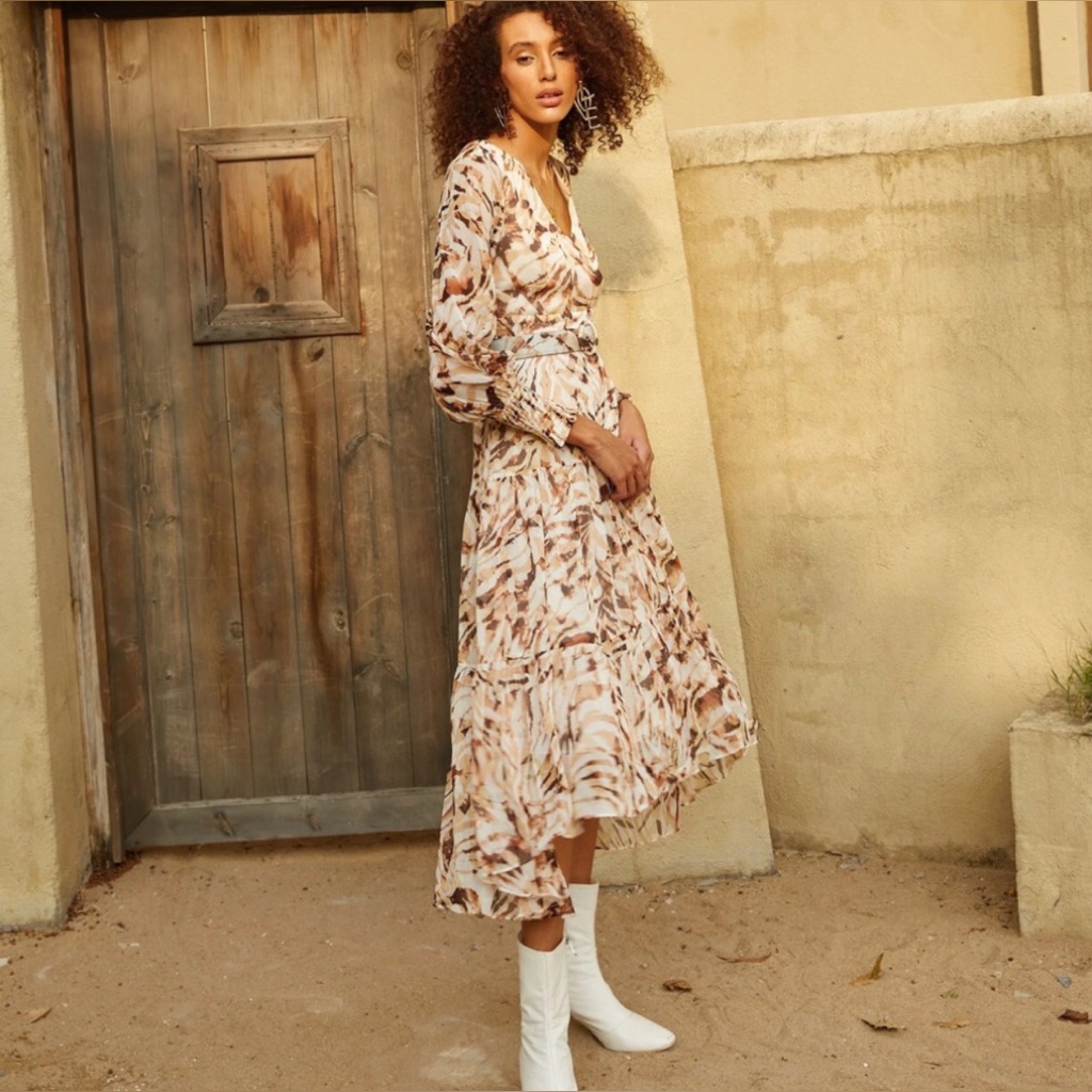 Leopard Print Midi Dress With Long Sleeves & Asymmetric Hemline (New!)